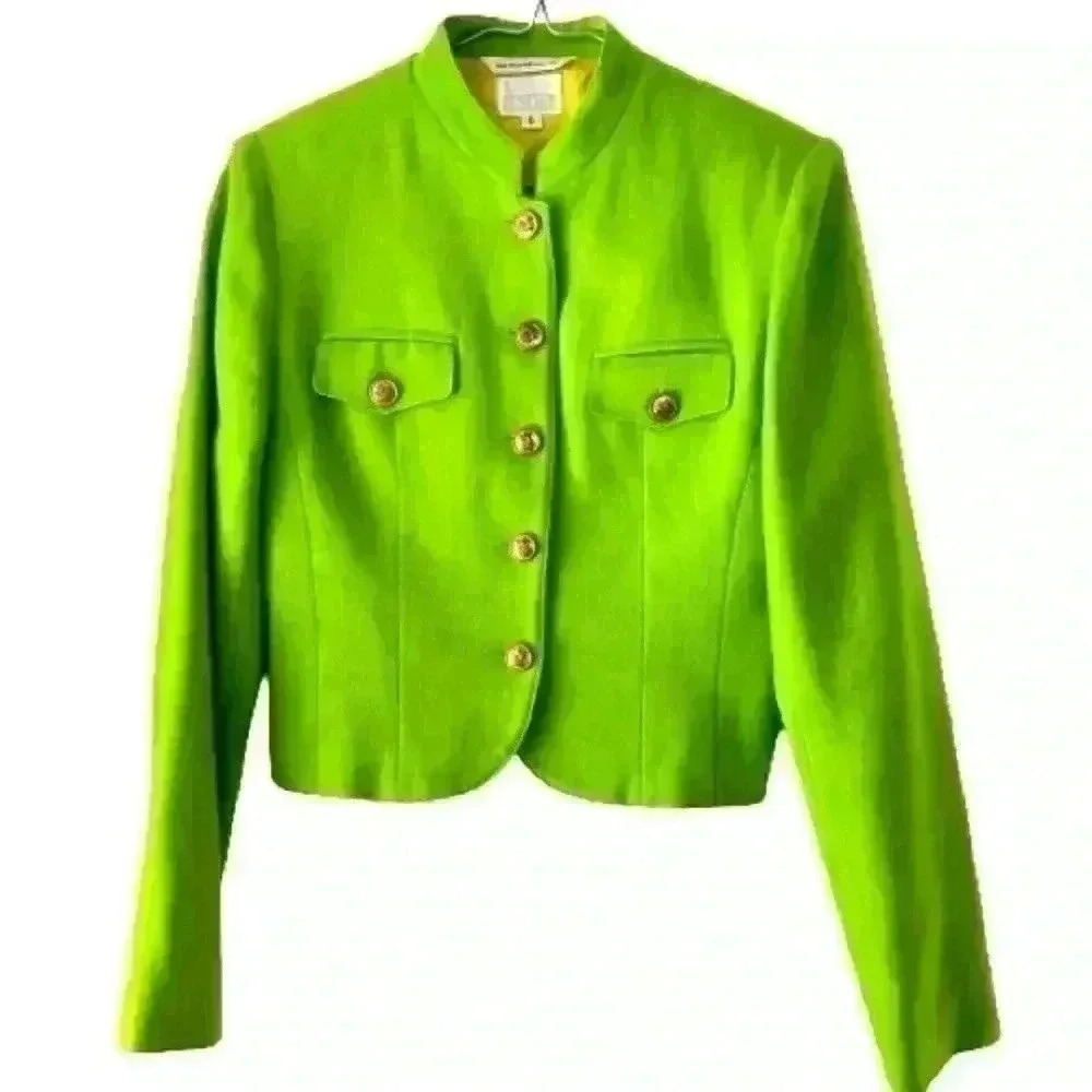 MODA  INTERNATIONAL LIME GREEN WOOL BLAZER SIZE 6 GREAT FOR FALL